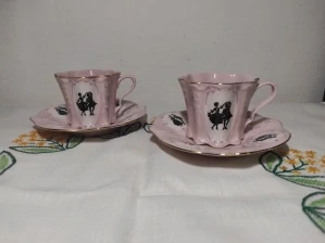 2x šálek s podšálkem růžový porcelán