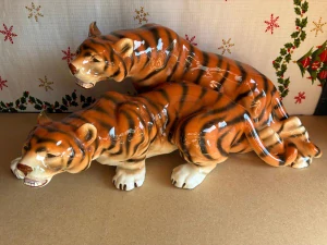 Velké porcelánové sousoší tygrů Royal Dux