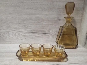 Likérová souprava medové sklo 