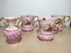 Růžové porcelánové hrnky + vázička Dalovice