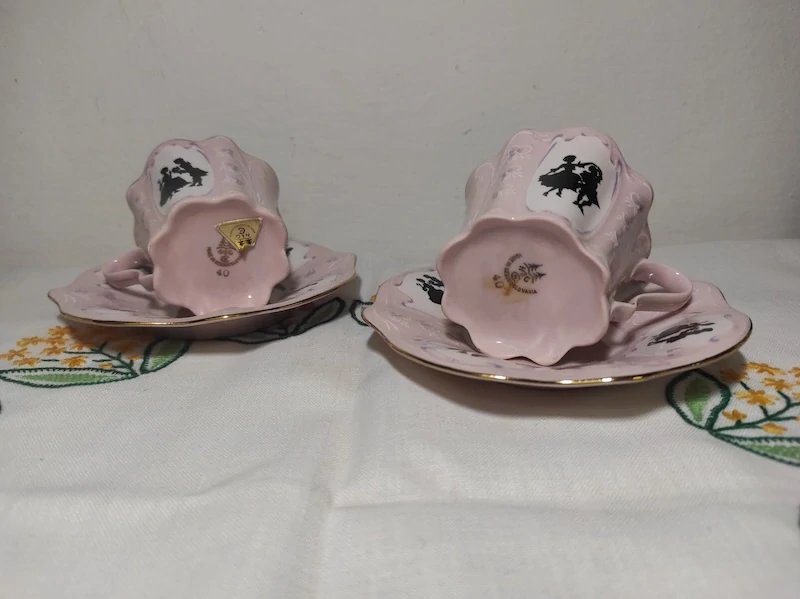 2x šálek s podšálkem růžový porcelán 