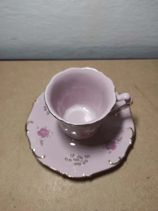 Růžový porcelán - Šálek s podšálkem RGK 