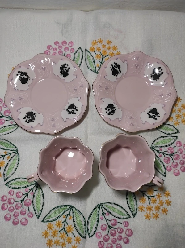 2x šálek s podšálkem růžový porcelán 