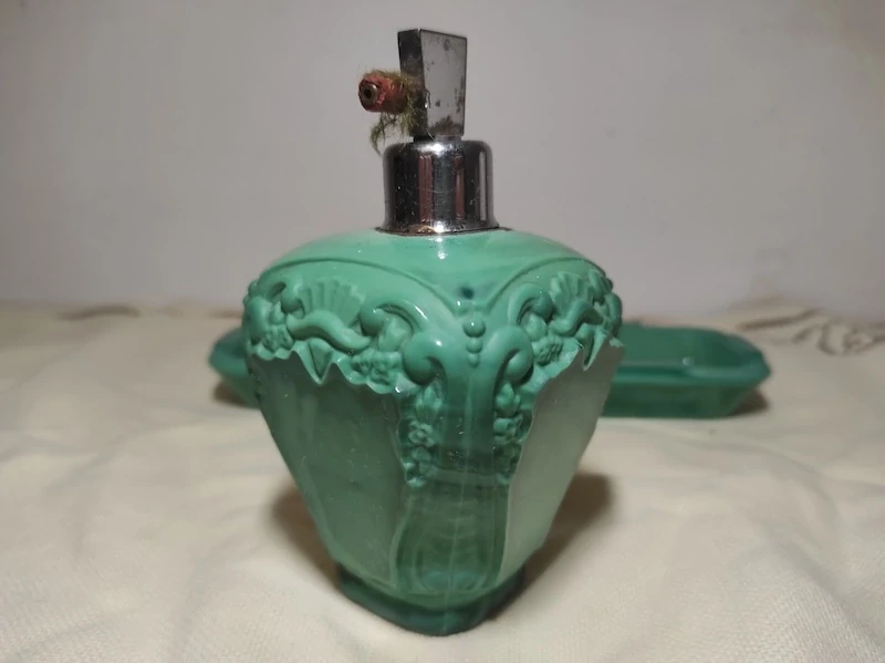 Flakon s miskou malachitové sklo 