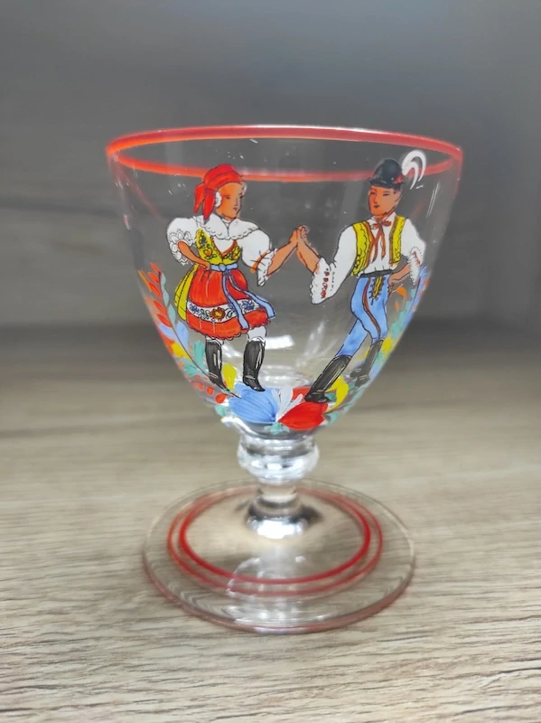 Skleněná malovaná karafa + 6 skleniček 