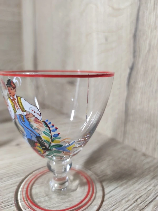 Skleněná malovaná karafa + 6 skleniček 