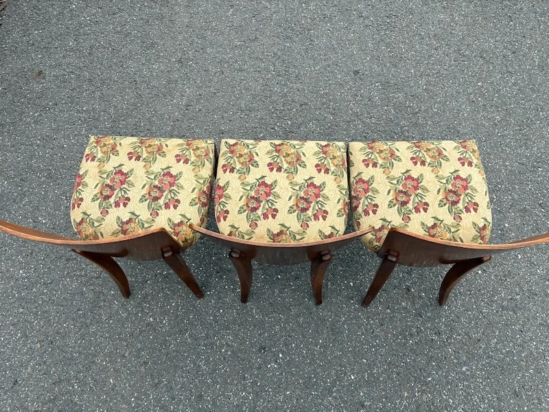 3× retro židle Halabala – lízátka, původní stav