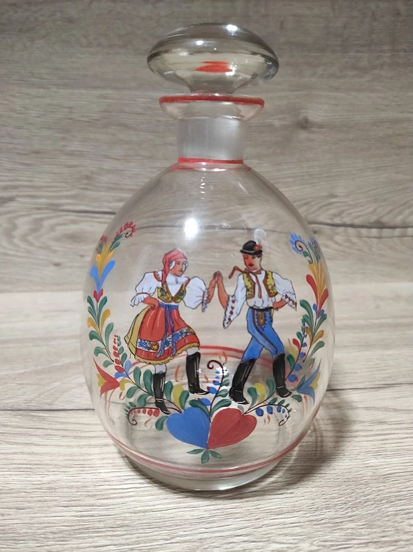 Skleněná malovaná karafa + 6 skleniček 