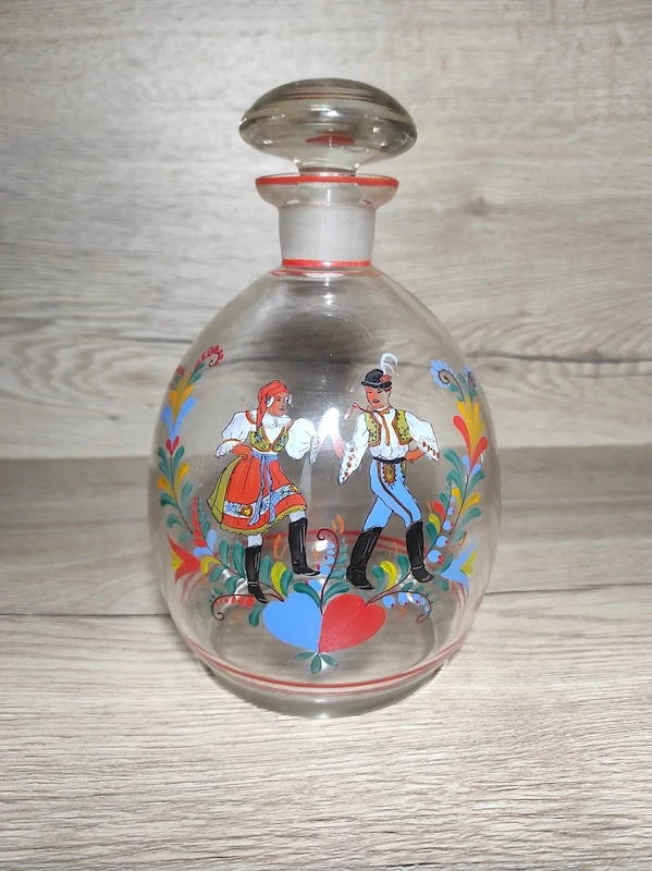 Skleněná malovaná karafa + 6 skleniček 